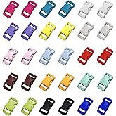 honigo 30 Pack Quick Side Release Buckle Flat 3/8 Inch Wide 15 colors One Side Adjustable Clips Snaps Heavy Duty Plastic Replacement for Paracord accessories,Dog Collar Clips,Sewing Accessories
