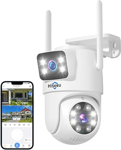 Hiseeu Dual Lens PTZ WiFi Security Camera Outdoor 3MP 2.4/5G Color Night Vision
