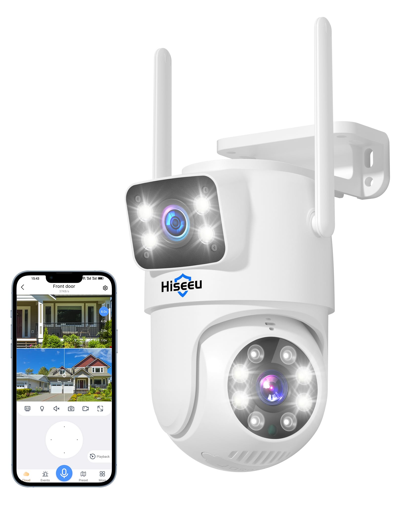 Hiseeu 【Dual Lens+8X Digital Zoom】 3MP Dual Lens PTZ WiFi Security Camera Outdoor, 2.4G/5G WiFi CCTV Home Surveillance Camera Outdoor, Color Night Vision, Auto Tracking Alarm Sound Light 2-Way Audio