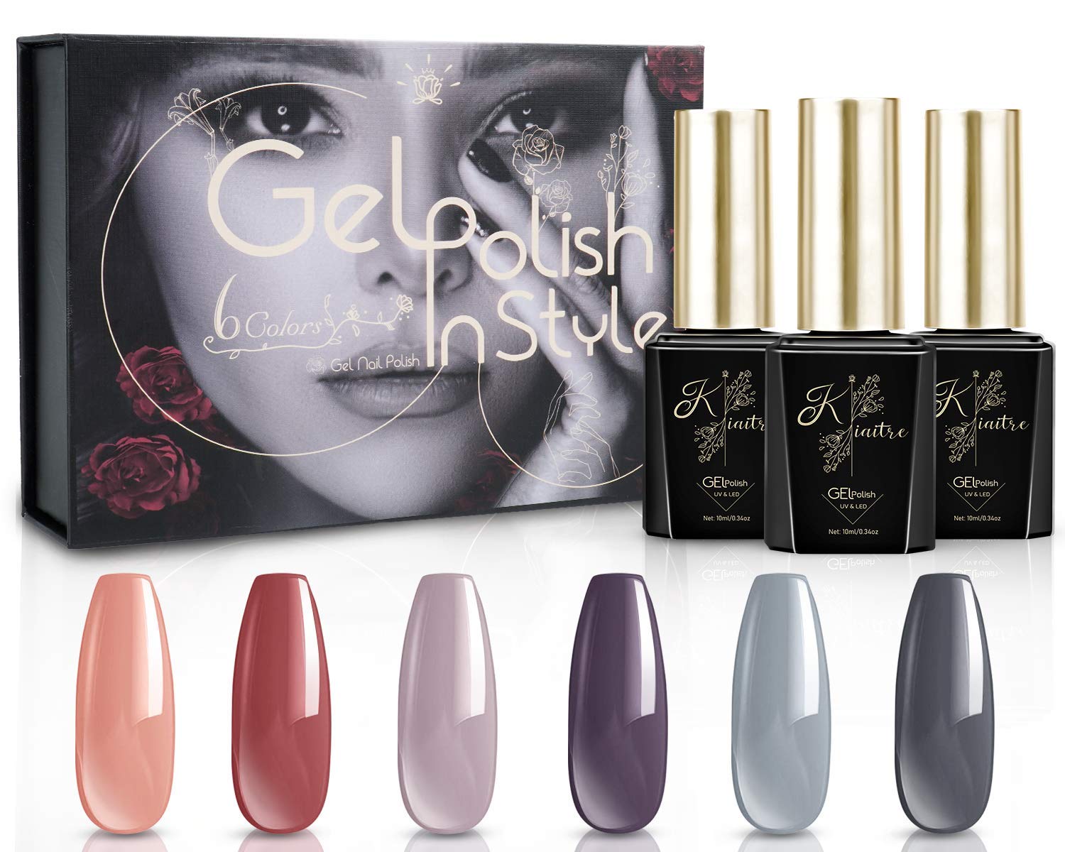Kiaitre Gel Nail Polish Set - UV Gel Nail Polish with 6 Nude Gray Series Colors, Soak off Gel Polish 10ml/0.34oz Each, Home Gel Manicure Kit for Nail Art : Beauty