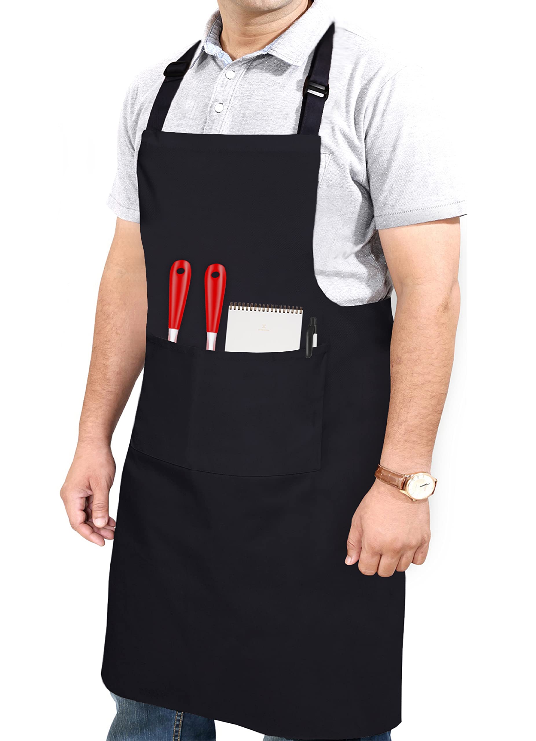 Ruvanti Professional Grade Black Aprons for Men/Women Adjustable Neck Strap, Size M to XXL (34"x28") Comfortable & Cotton Enrich BBQ/Chef Apron/Barber Apron/Canvas Apron with 2 Pockets. (1 Pack)