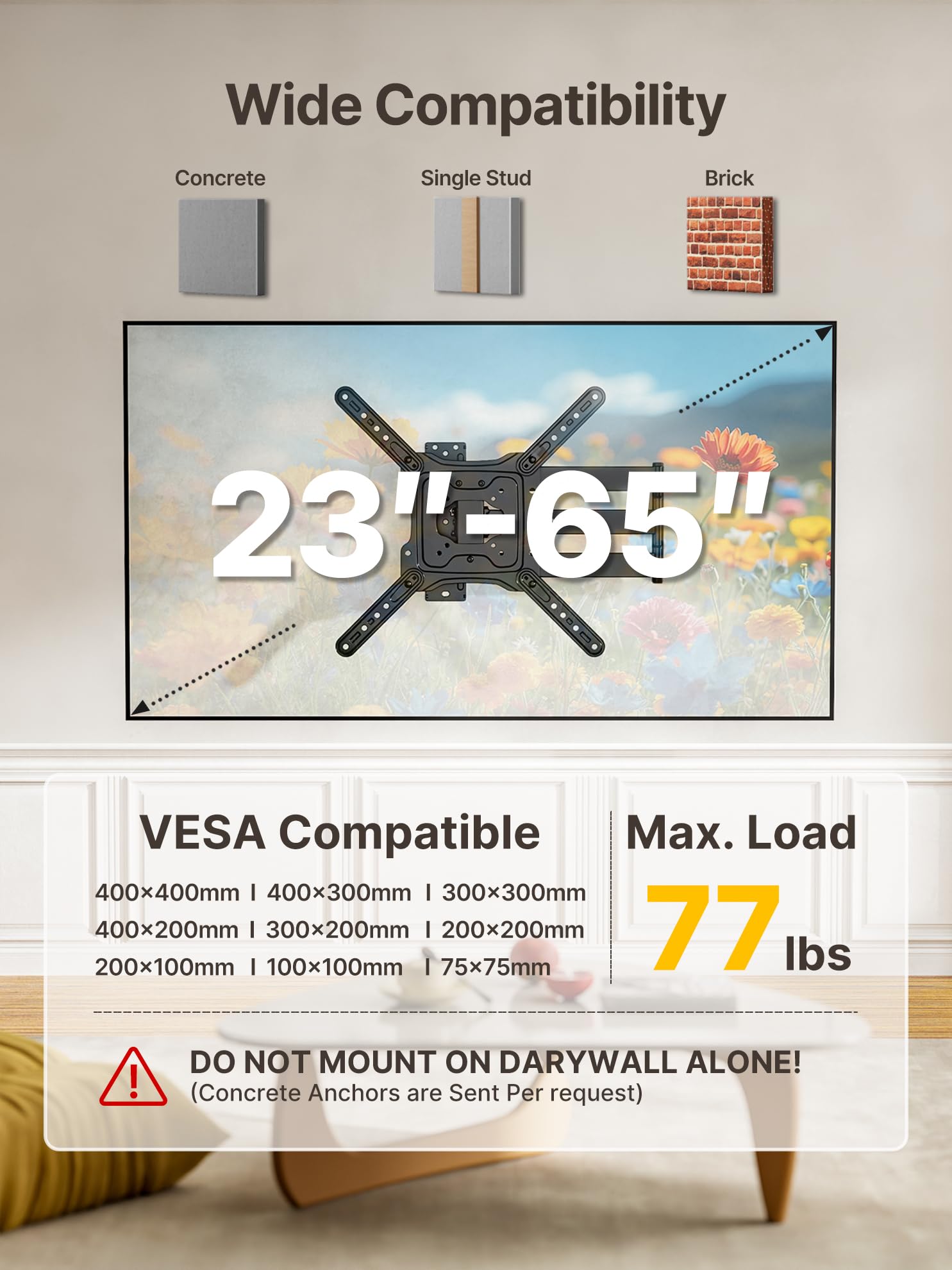 monTEK Long Arm TV Wall Mount for Most 23-65 Inch TVs, 29 Inch Long Extension TV Mount Swivel and Tilt, Full Motion Wall Mount Tv Bracket Fit Max VESA 400 x 400mm, Up to 77 lbs