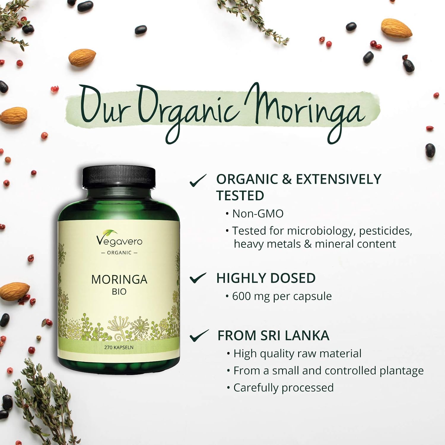 Vegavero Organic Moringa Oleifera Capsules 1800 mg, 270 count (Pack of 1) - Image 4