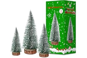 UAMLVCN Christmas Decorations Mini Christmas Trees, Artificial Christmas Tree Bottle Brush Trees with Wooden Base for Christmas Decor Christmas Party Home Table Craft Shop Window 3 Sizes(10/15/20 cm)