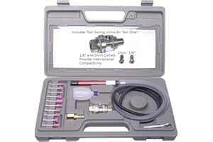 Canadian Tool and Supply 1/8-Inch + 3mm Pneumatic Micro Pencil Die Grinder Air Tool with Mounted Grinding Stones and Accessor