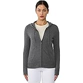 JENNIE LIU Women's 100% Pure Cashmere Long Sleeve Zip Hoodie Cardigan Sweater