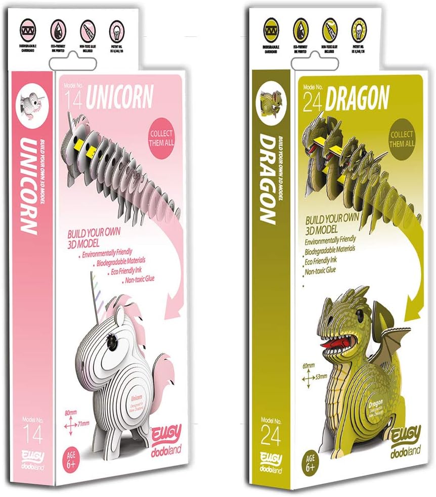 EUGY 3D Model Craft Kits, Unicorn & Dragon, 2 Pack