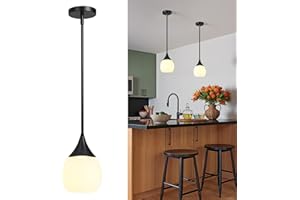 HAHZT Kitchen Island Pendant Light: Mid Century Matte Black Hanging Light Fixtures with Frosted Glass Globe - 6 Inch Farmhous