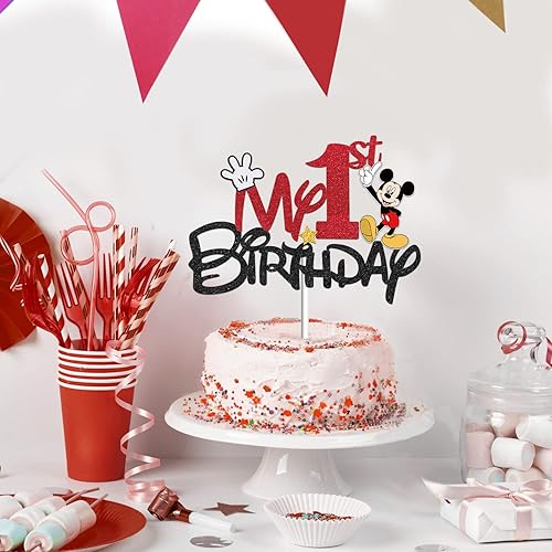 JUYRLE Black And Red Year Old Cake Topper My 1st Mouse Cartoon