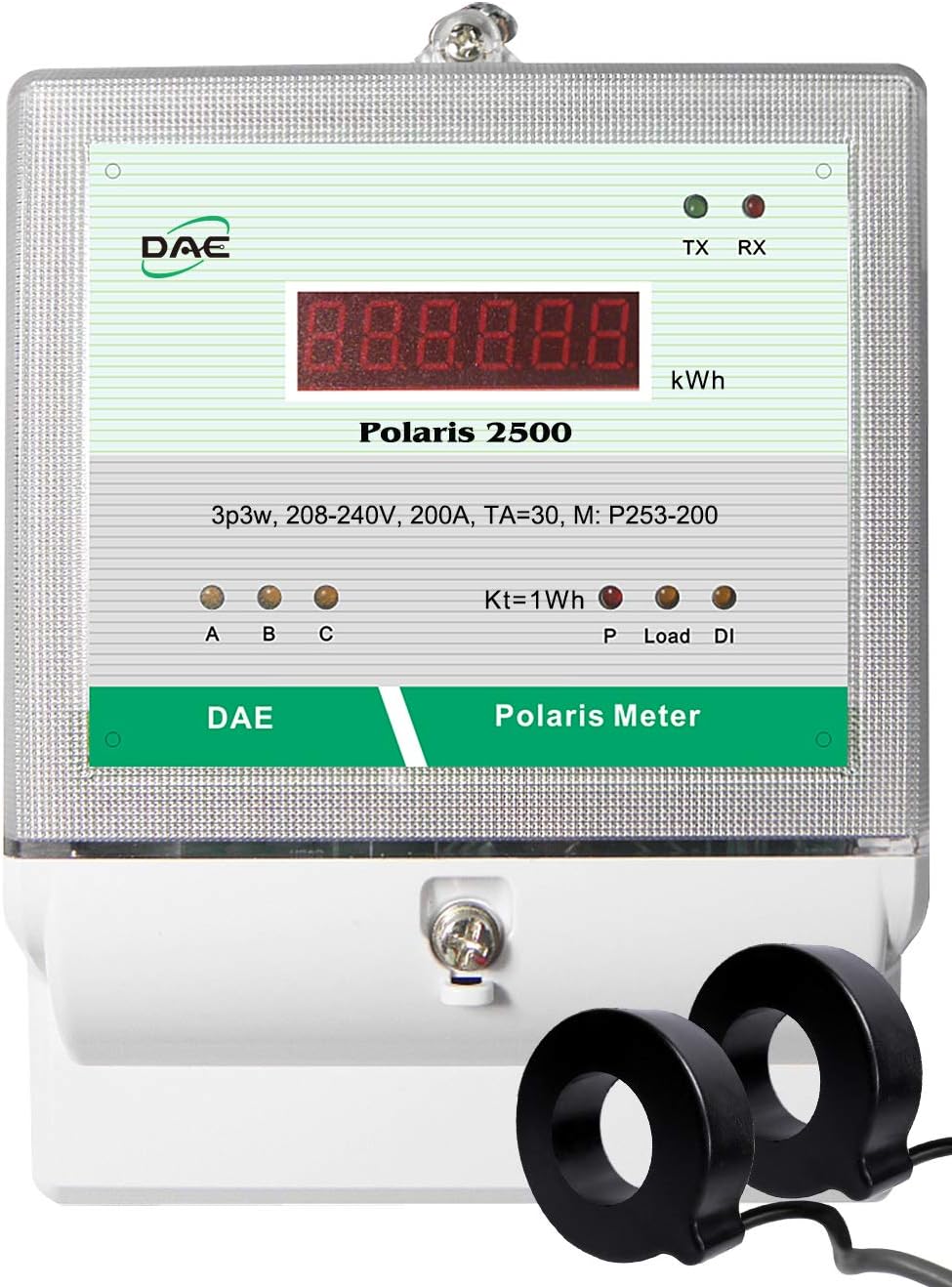 DAE P253-200-S KIT, 208/240V, 200A, 3P3W(3 hot wire, no Neutral), RS485, UL kWh Smart Submeter, 2 CTs (dia. 1.02")
