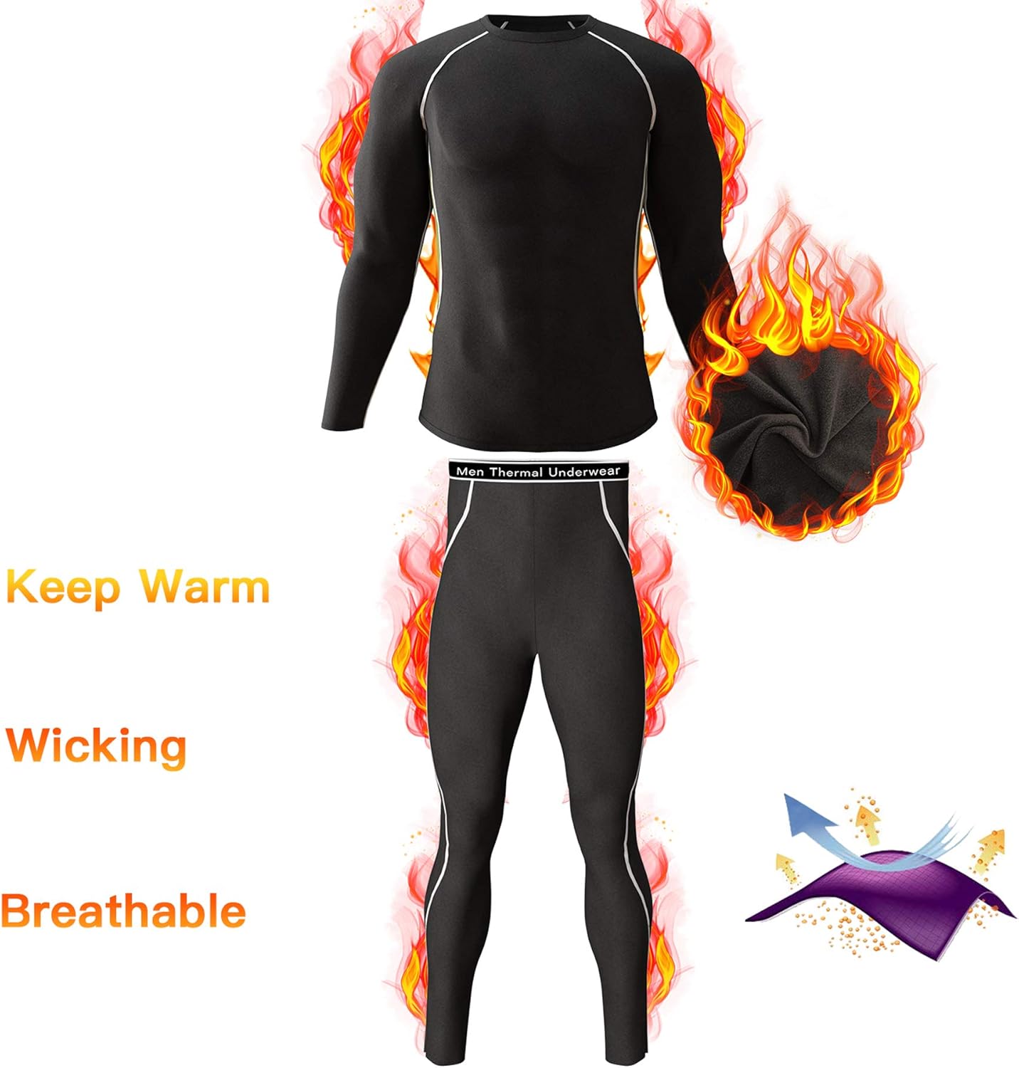 Thermal Underwear Set Winter Hunting Gear Sport Long Johns Base Layer Bottom Top at  Men’s Clothing store