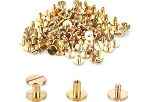 SZKOO Chicago Binding Screws - 4mm x 6mm Binding Posts - 10mm Phillips Nut - Chicago Screw Binding Post Screw Kit for DIY Leather Decoration Scrapbook Photo Albums (Brass, 50 PCS)