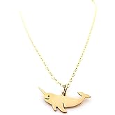 Bronze Narwhal Charm Necklace – 14k Gold Filled Cable Chain, 18 Inch – Dainty Ocean Animal Jewelry for Women & Teens – Handmade Gift with Insert Card