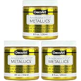 DecoArt Americana Decor Metallics Paint &ndash; 24K Gold, 3 Pack (8 fl oz) &ndash; DIY Metallic Paints for Canvas, Wood &amp; Craft Projects