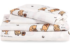 Berkshire Blanket Life Is Good® Microfiber Sheets, Full Size - 4 Pieces, Life Is Good® Mini Winnie and Hunny Toss White, Cute Character Snoopy Printed Soft Microfiber Bed Sheets