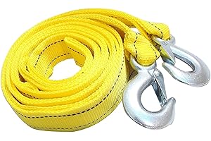 Diamall Car Tow Strap with Hooks, 20Ft Nylon Emergency Recovery Towing Strap, 30000 lbs Heavy Duty Reflective Tow Rope with Forged D-Ring Hooks, Cars Trucks Boat Emergency Accessories (Yellow)