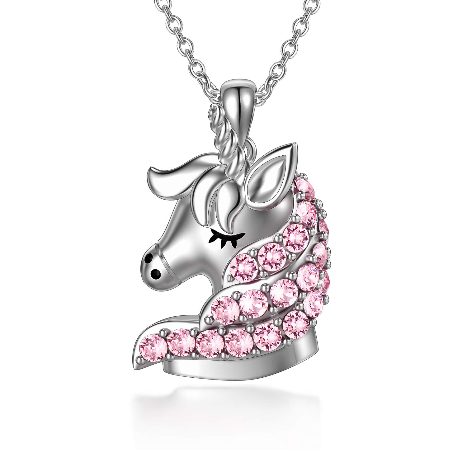 AOBOCO 925 Sterling Silver Unicorn Pendant Necklace, Unicorn Jewellery Gifts for Girls Daughter Granddaughter (Pink)
