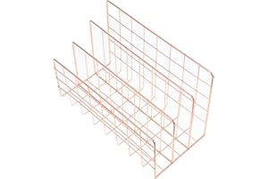 Veemoon Metal Storage Bracket and Multipurpose Organization Rack Rose Gold Desktop File Organizer for Mail Magazine Document 