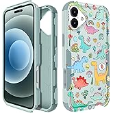 Plakill for iPhone 17 Case for Women - Cute Girls Girly Phone Cover Cool Aesthetic Unique Design Teen Dinosaur Heavy Duty Protective ShockPlusof Military Grade Funda for iPhone 17