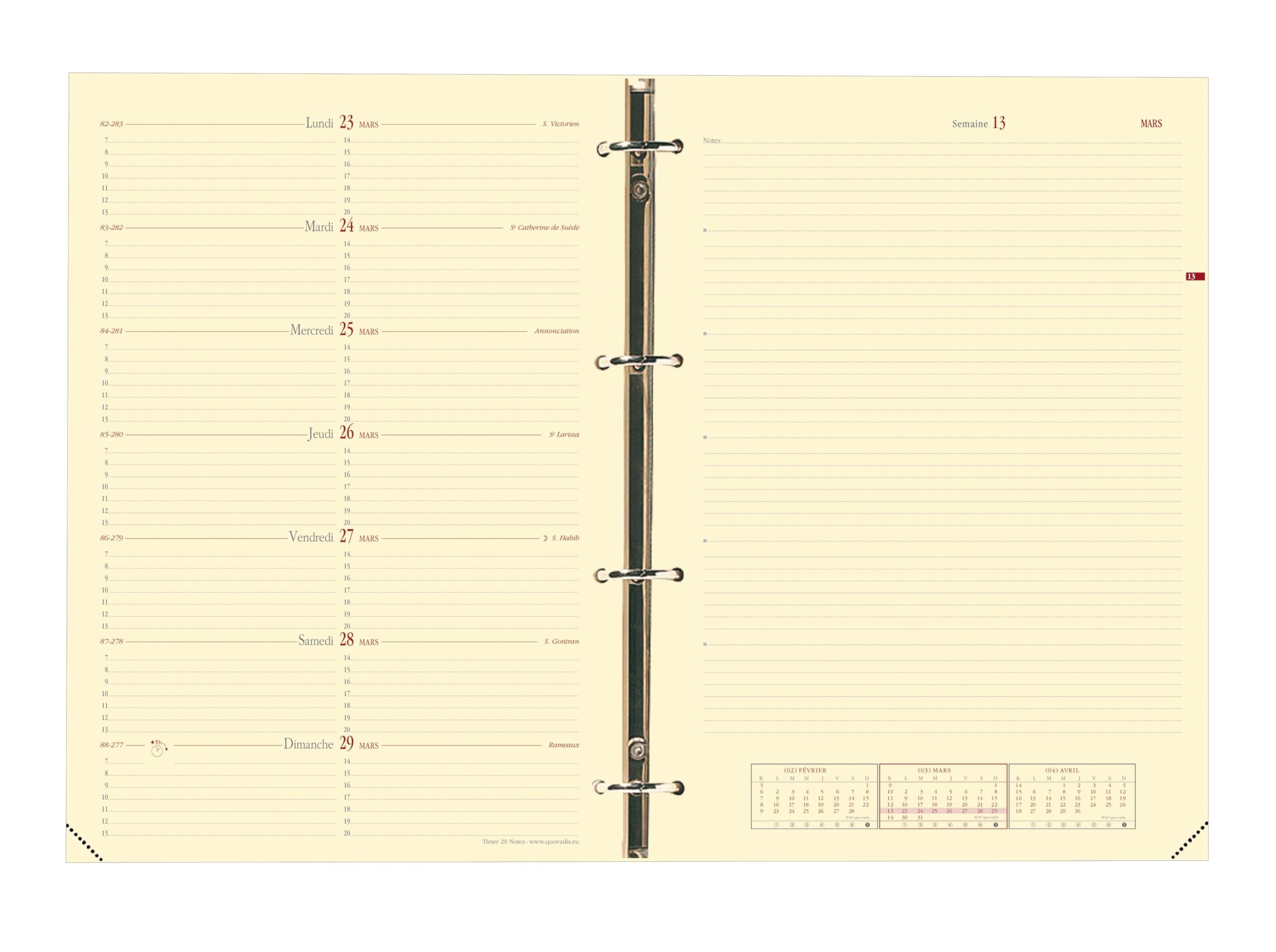 Quo Vadis 270004Q Timer 29 Notes Calendar-View Diary Refill FR S/F 21 x 29.7 cm 2013 in French