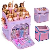 Doll Storage Organizer for Barbie Dolls 12", Carrying Case Up to 16 Dolls | All-in-one structured organizer with divided storage for dolls,clothes, shoes, accessories plus a fold-down front compartment