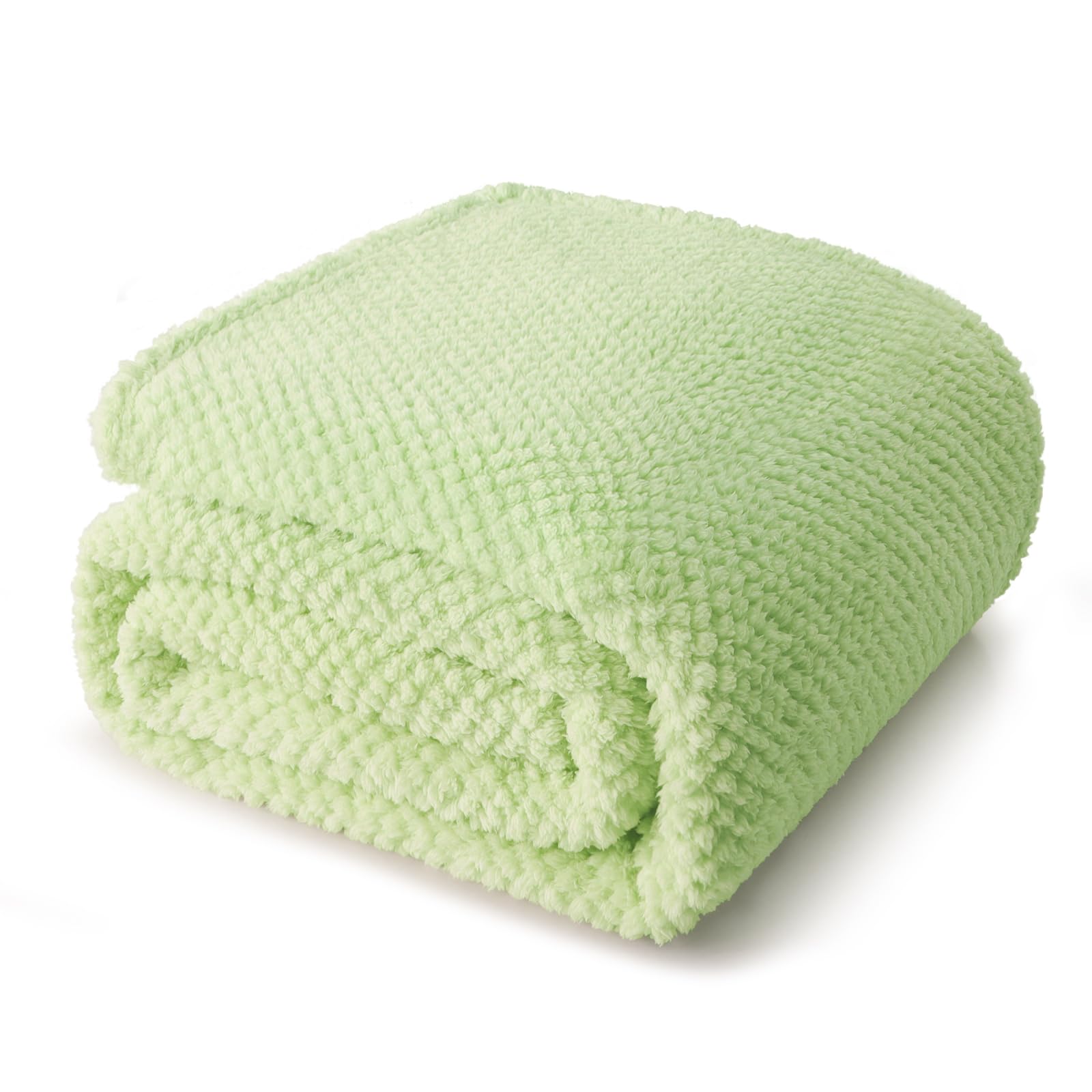 Whale Flotilla Double Size Fuzzy Fleece Blanket for Bed, 150x200 CM Fluffy Warm Soft Jacquard Bed Blankets for All Season, Lightweight and Cozy, Light Green