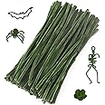 Caydo 100 Pieces Dark Green Pipe Cleaners Craft Supplies Flexible Chenille Stems for DIY Crafts Project and Decoration, 6 mm x 12 Inch