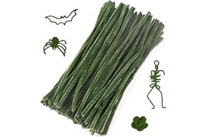 Caydo 100 Pieces Dark Green Pipe Cleaners Craft Supplies Flexible Chenille Stems for DIY Crafts Project and Christmas Decoration, 6 mm x 12 Inch