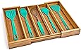 Seville Classics Bamboo Expandable 5 Large Compartment, 2 Adjustable, Flatware Utensil Cutlery Drawer Tray Organizer, Light Brown