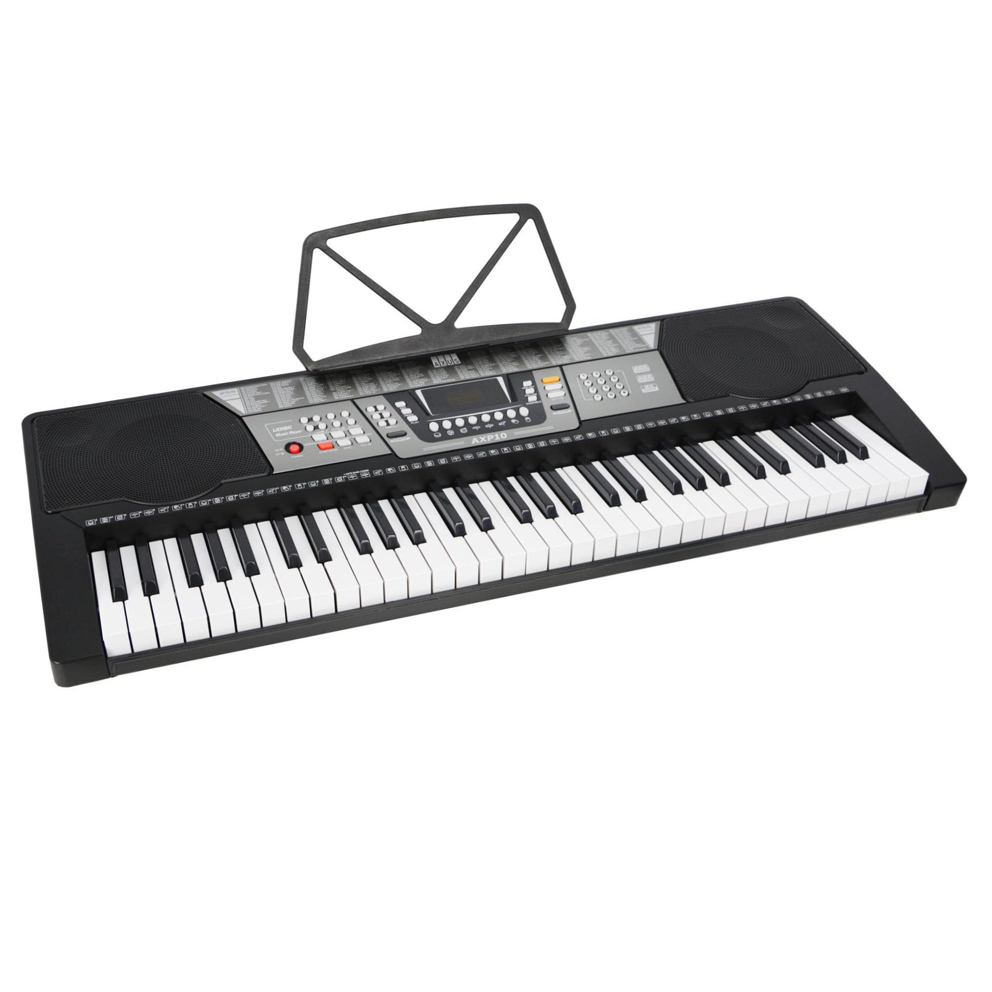Axus AXP10 Digital 61-Key Portable Electronic Musical Keyboard Piano for Beginners and Kids with 6 Months FREE Lessons, Power Supply and Music Rest