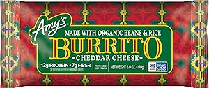 Amy's Frozen Meals, Cheddar Cheese Burrito with Organic Rice and Beans, Microwave Meals, 6.0 Oz