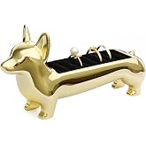 pickpiff Corgi Ring Holder, Cute Dog Ring Holder for 7 Rings, Gold-Tone | Corgi-inspired zinc alloy ring holder with 7 slots for nightstands, vanities, entryways, and bathroom counters.