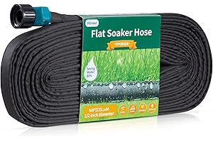 Hlinker Flat Soaker Hose 50 FT for Garden Beds, 50Ft 1/2" Linkable Consistent Drip Irrigation Hose Save 80% Water, Leakproof Heavy Duty Double Layer Sprinkler Hose