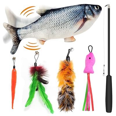 Interactive Dancing Fish Cat Toy and Feather Wand Nigeria Ubuy