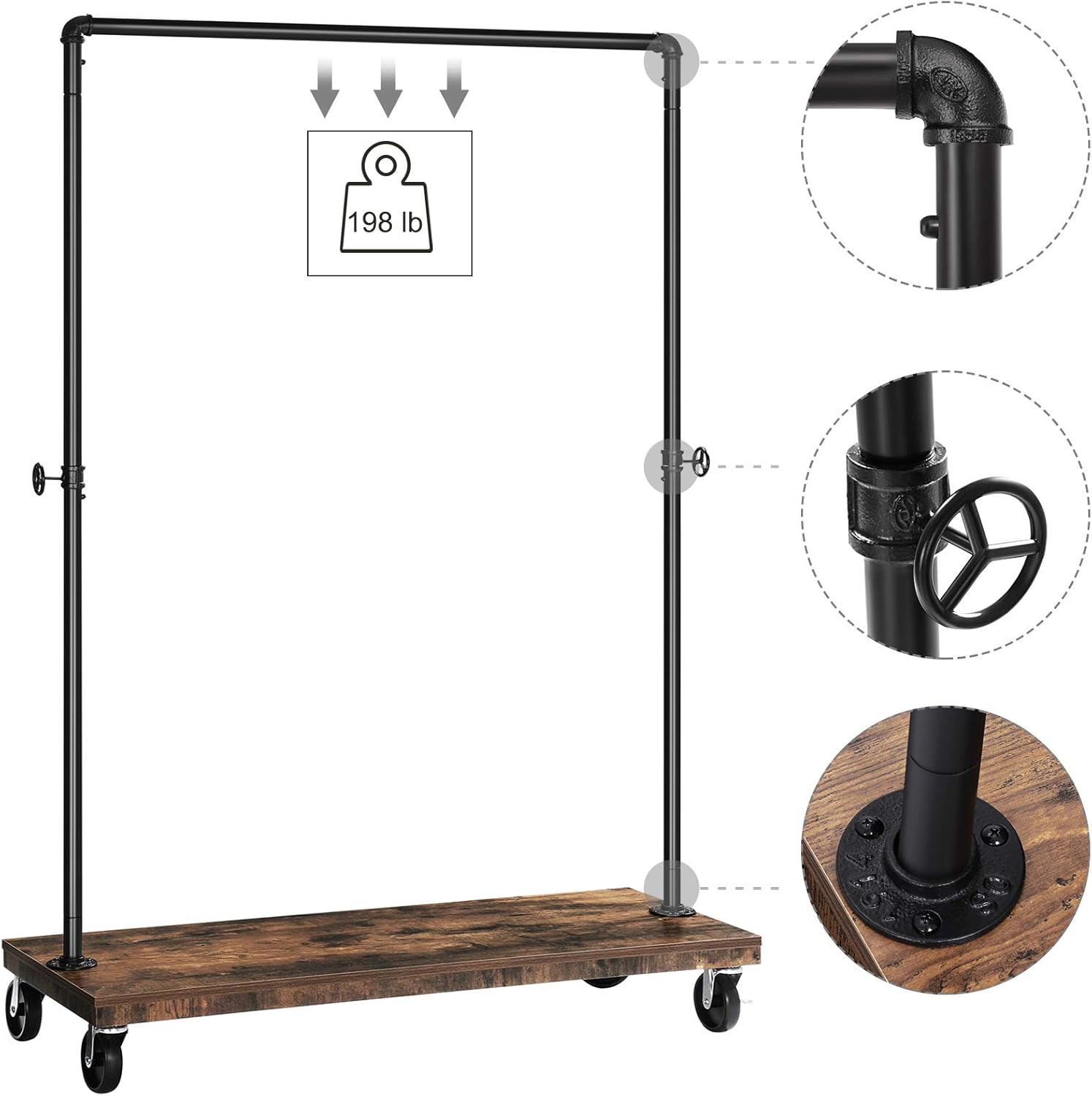 VASAGLE Clothes Rack, Industrial Pipe Style Rolling Garment Rack with Shoe Shelf, Lockable Wheels, Heavy Duty Clothing Rack for Laundry Room, Retail Store, Rustic Look UHSR65BX: Home Improvement