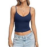 EasyGala Womens Double Lined Camisole Crop Tops Sexy V Neck Spaghetti Straps Tank Tops Fitted Y2K Summer Going Out Shirt