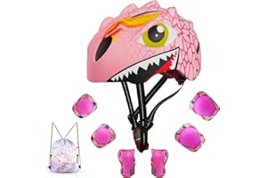 GINGILI LIFE Toddler Helmet Kids Bike Helmet for 2 3 4 5 6 7 8 Years Old Girls with 3D Dinosaur Design Protective Gear Set and Safety Certified, Toddler Bike Cycling Skating Skateboard Scooter Helmet