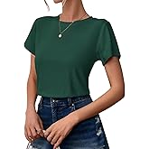 Ridshy Womens Short Sleeve T Shirts Crewneck Slim Tshirt Ribbed Basic Tees Summer Tops