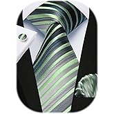 HISDERN Mens Tie Set Stripe Plaid Ties with Pocket Square Cufflinks Formal Business Silk Necktie Handkerchief for Men