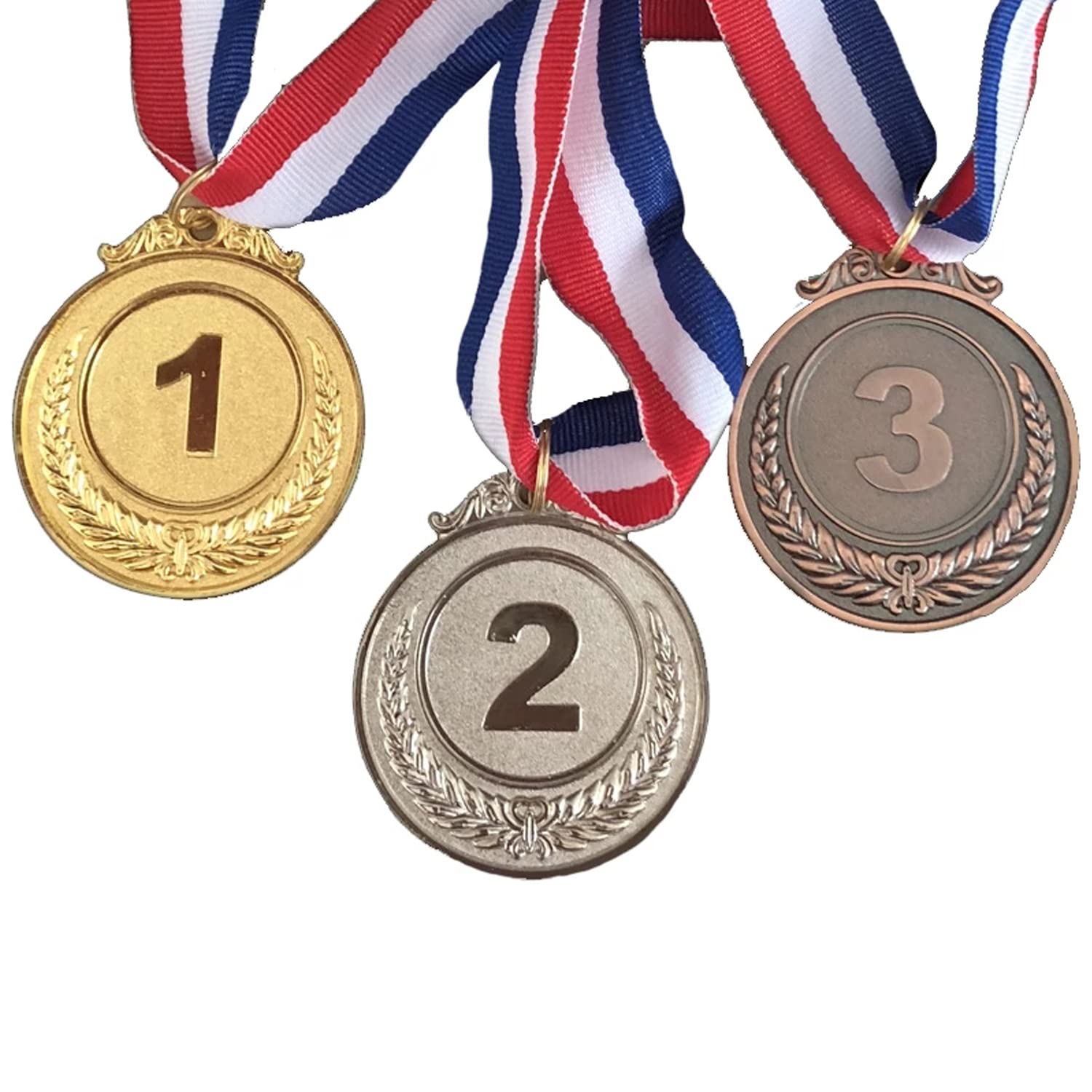 YSDYY Pack of 3 Number Medals, Metal Medallions, Winning Rewards, Kids Sports Competition Awards, Game Competition Awards, Gold Silver Bronze Medals with Ribbons, Rounded Edges