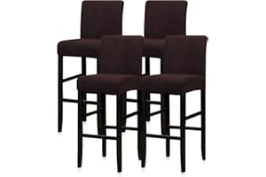 Lellen Reusable Pub Counter Stool Chair Covers Slipcover Stretch Removable Washable Dining Room Chair Covers Set of 4 （Brown）