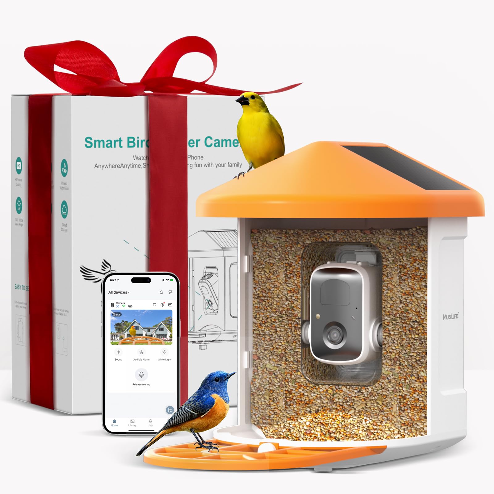 Photo 1 of MUBILIFE Bird Feeder with Camera Solar Powered, AI Identify Bird Species, Bird Feeder Camera Wireless Outdoor, Auto Capture Bird Video Motion Detection & App Live View, Ideal for Bird Lover