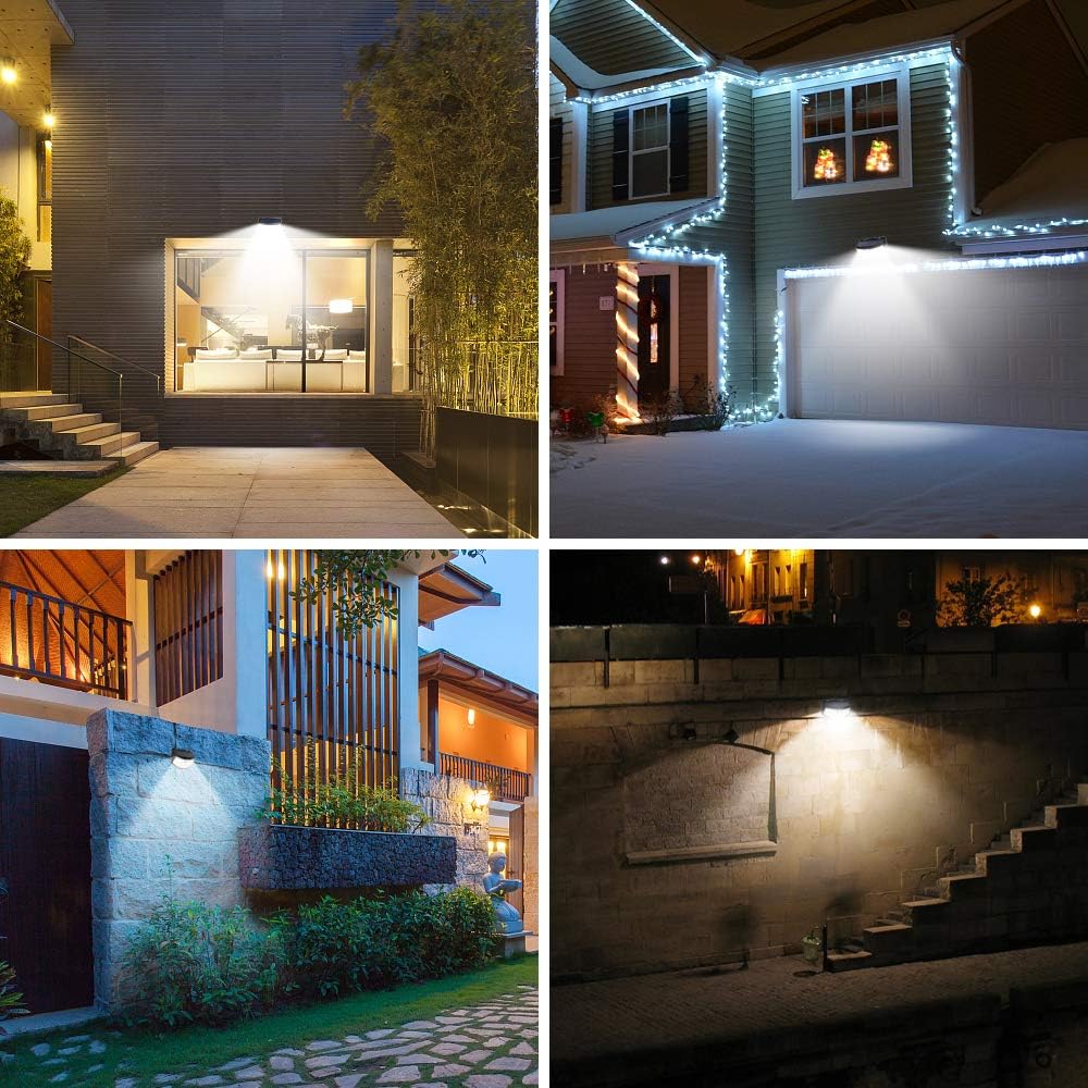Aootek New solar lights 120 Leds upgraded with lights reflector, 270° Wide Angle, IP65 Waterproof, Easy-to-Install Security Lights for Front Door, Yard, Garage, Deck(4pack) - - 