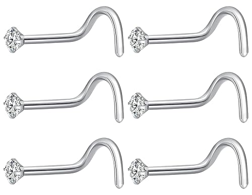 Fzroezz 6Pcs Nose Studs 18 Gauge Corkscrew Nose Piercings Nose