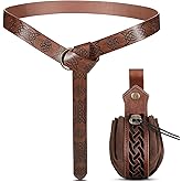 LEIFIDE 2 Pcs Medieval Viking Belt Renaissance Pouch Medieval Leather Belt Pouch Bag Embossed Renaissance Costume Accessories(Brown,Retro)