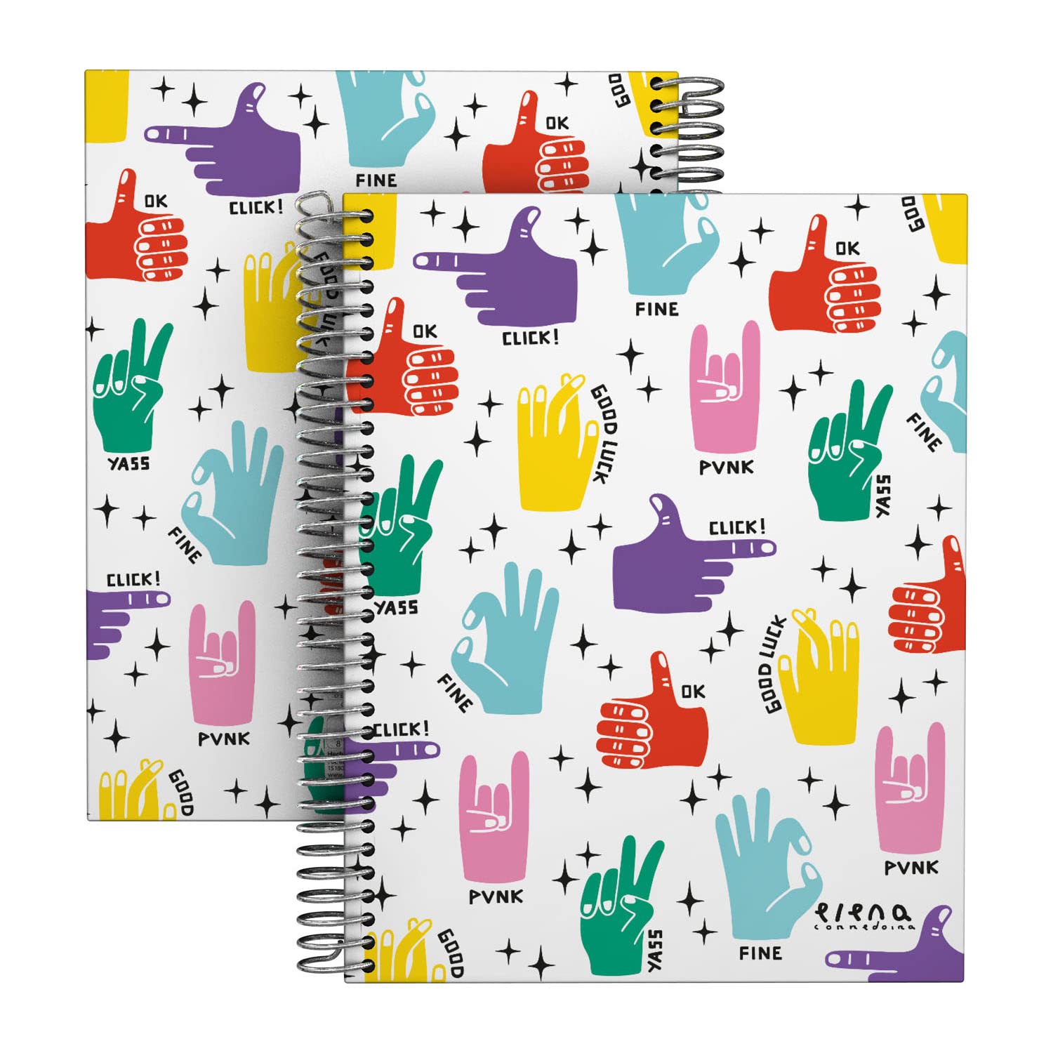 Grafoplás 16512643. A5 Hardcover Notebook, 5x5 Square, Spiral, 5 Color Bands, Elena Corredoira Hands Collection, FSC Certified