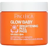 Pacifica Glow Baby Brightening Peel Pads 10% AHA + BHA Exfoliating Face Pads for Glowing Skin Resurfacing Glycolic Acid & Sal