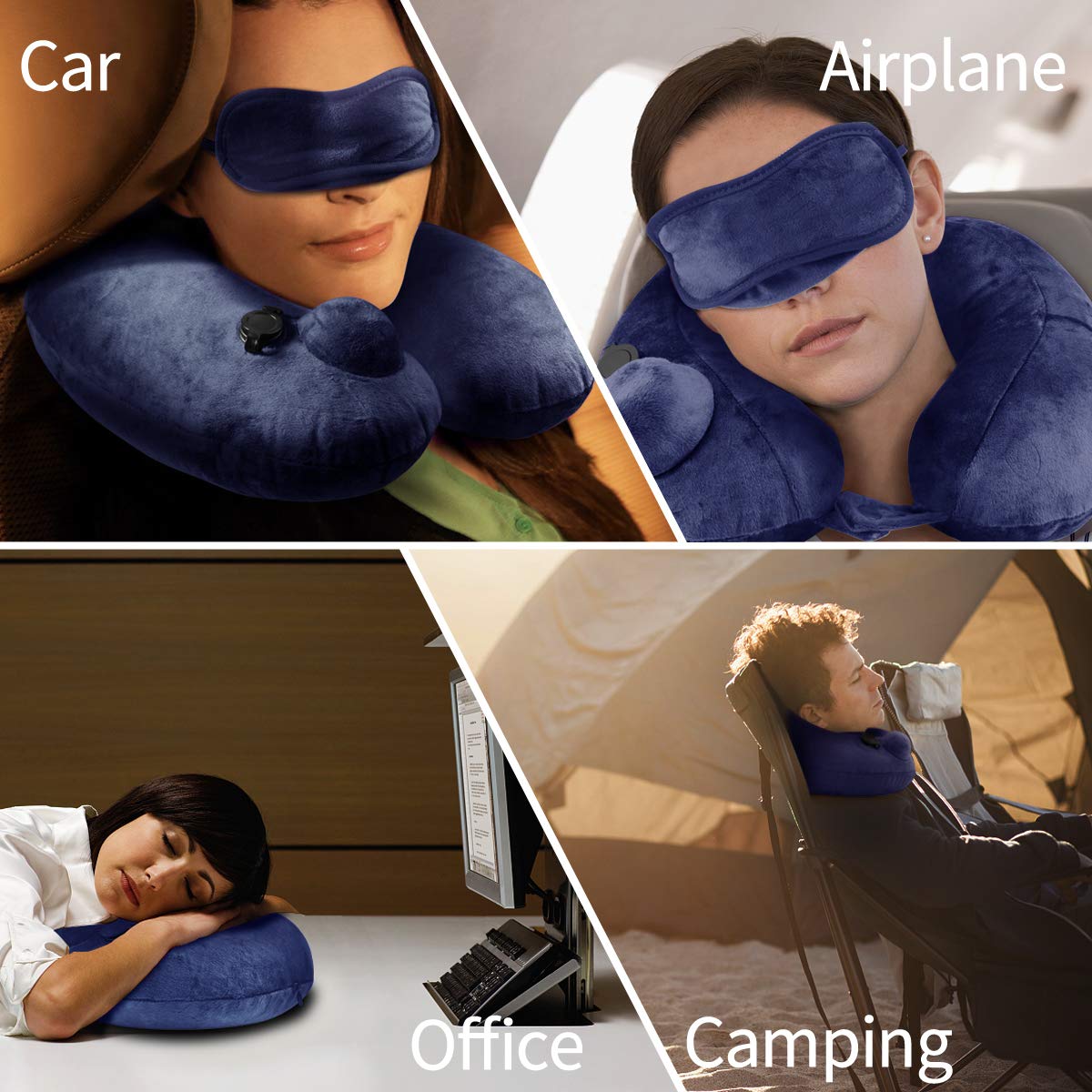 Aufblasbares Nackenkissen Reisenkissen, Ideal für Reise, Büro, Auto und Haus Nackenkissen mit Tragetasche. Keenstone kompakt und leicht Nackstützenkissen mit Ergonomisches U-Shape-Entwurf Vision（Blau）