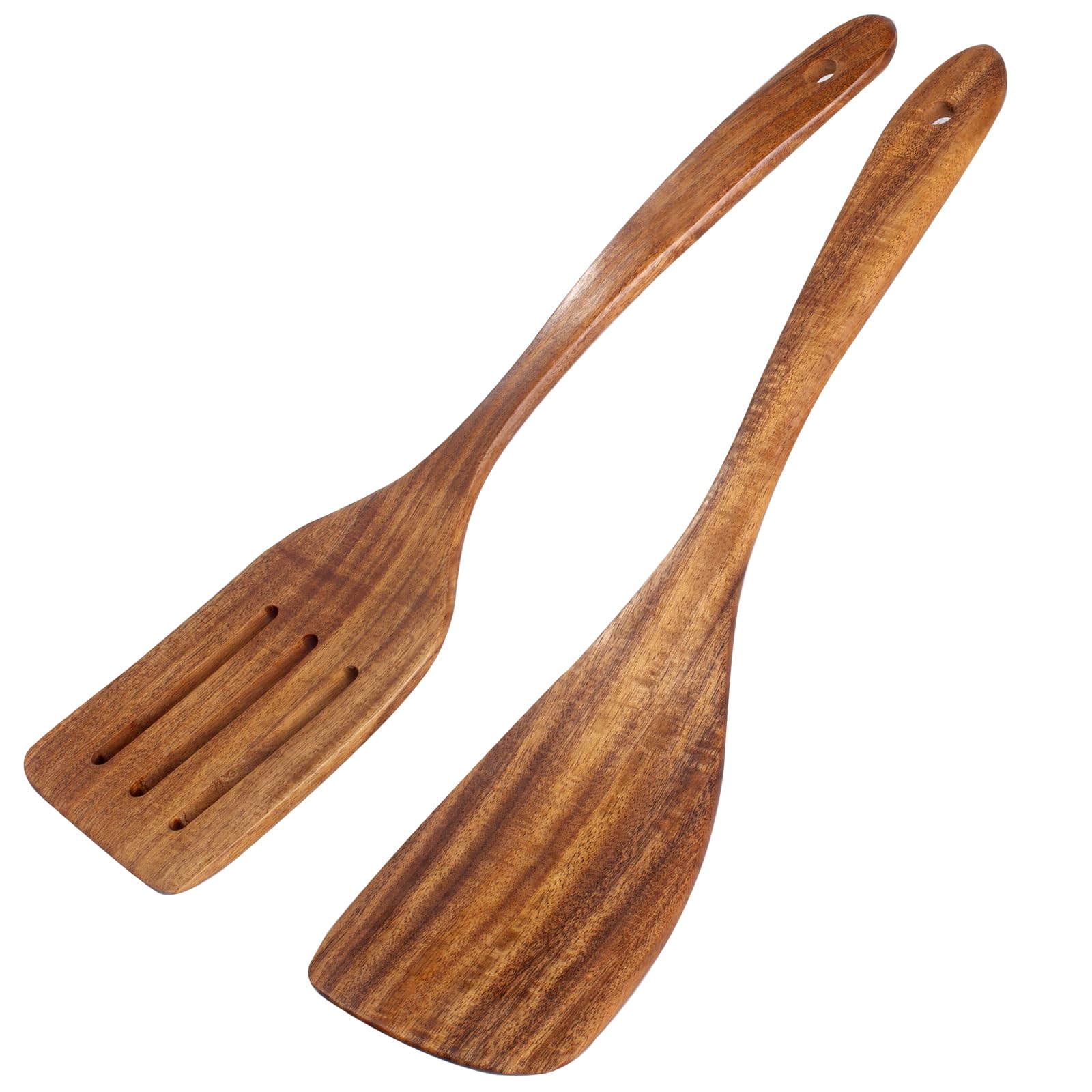 Photo 1 of 2 Pack Wooden Spatula, Acacia Wood Long Handle Flat Frying Turner, Handmade wooden spoons for cooking, Kitchen Utensil set, Non-Stick Cooking Spurtle Utensils for kitchen use
