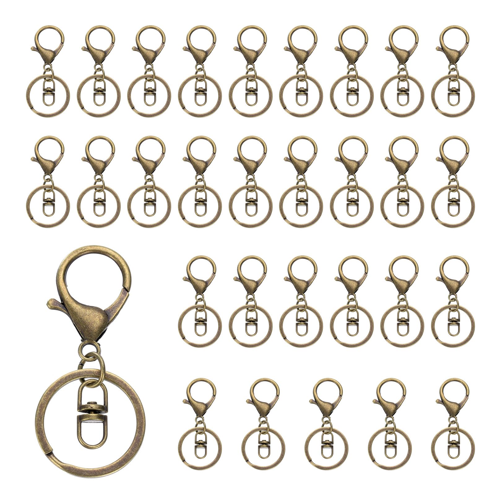 uxcell Lobster Claw Clasps Keychain, 30 Pcs Lobster Claw Clasp Hook with Swivel Trigger Clip and Flat Split Keychain Ring for DIY Craft Key Chain Accessories, Bronze